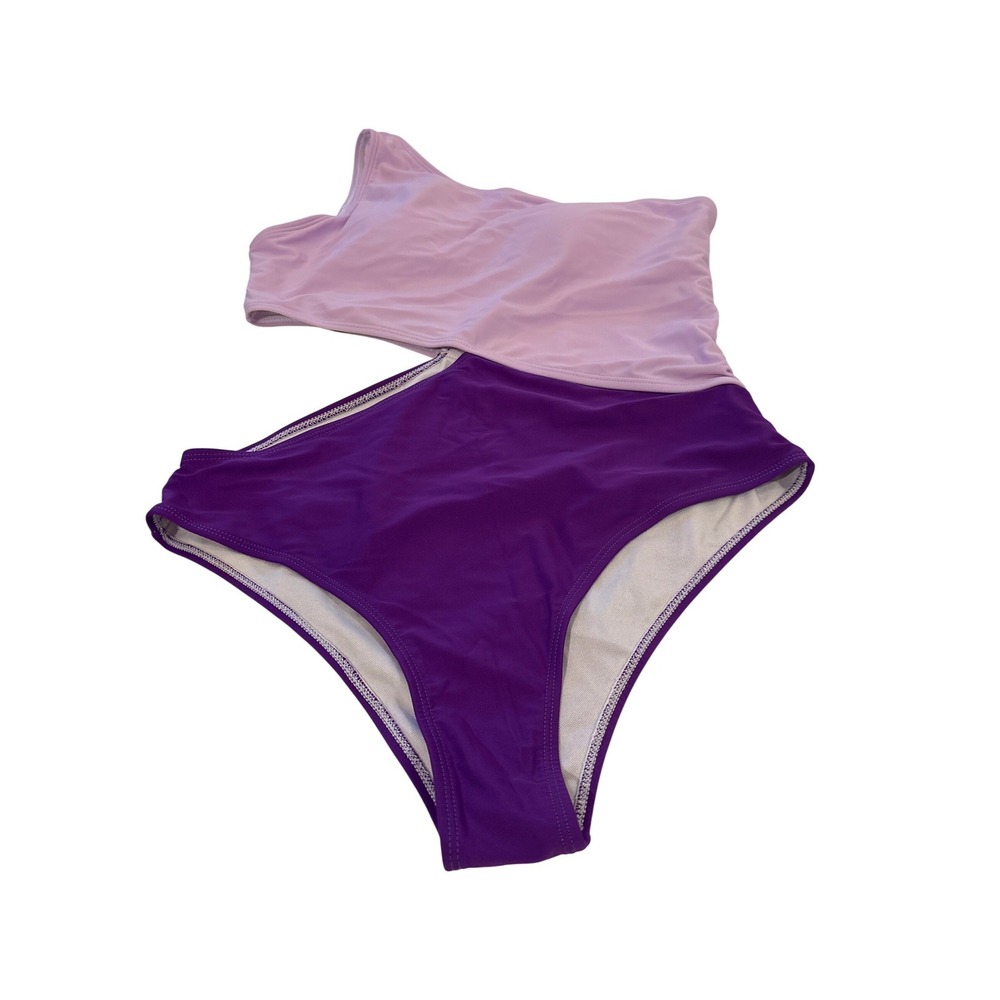 Two Tone Purple One Shoulder Cutout Monokini Swimsuit XL Lavender Plum